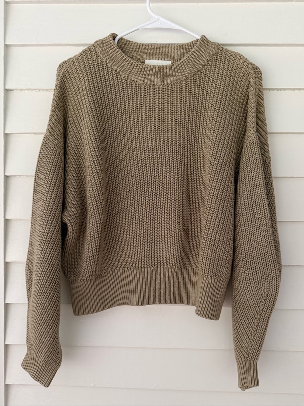 H&M Chunky Knit Sweater Beige Taupe Balloon Sleeve Pullover Size Small